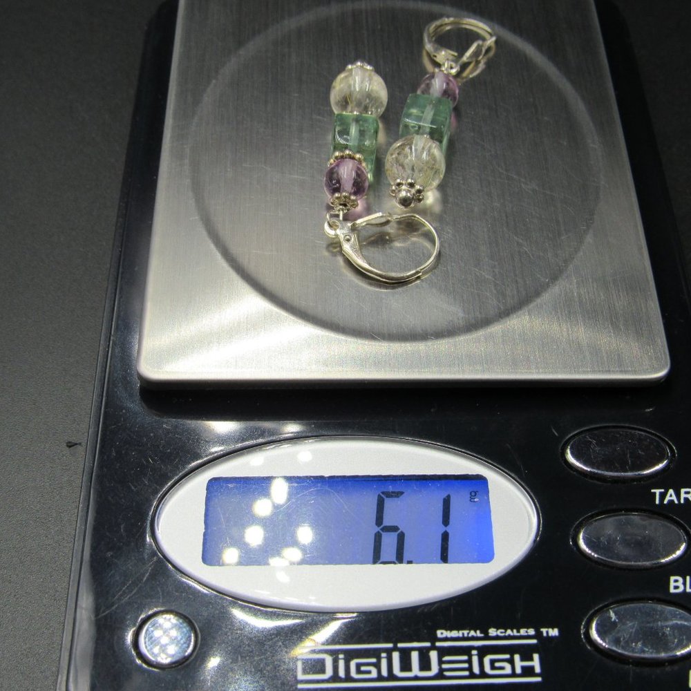 Sterling Quartz Jadeite Amethyst Stone Earrings - Picture 6 of 6
